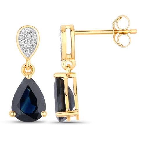 Bids.com 2.76 Carat Genuine Blue Sapphire and White Diamond 14K Yellow Gold Earrings Earrings White Smoke
