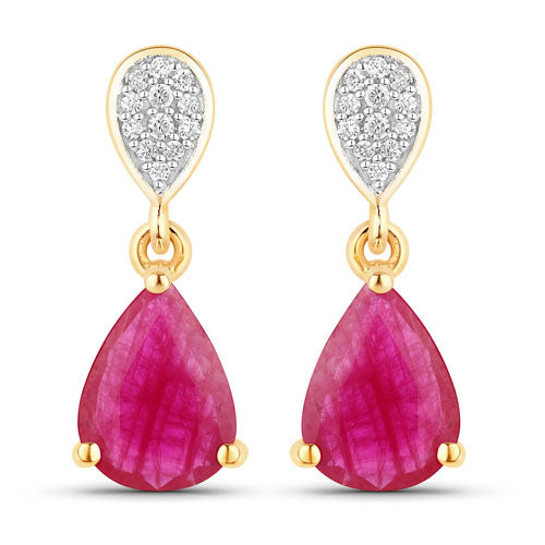 Bids.com 2.46 Carat Genuine Ruby and White Diamond 10K Yellow Gold Earrings Earrings White Smoke Default Title