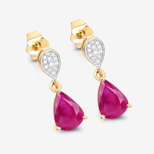 Bids.com 2.46 Carat Genuine Ruby and White Diamond 10K Yellow Gold Earrings Earrings White Smoke