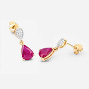 Bids.com 2.46 Carat Genuine Ruby and White Diamond 10K Yellow Gold Earrings Earrings White Smoke