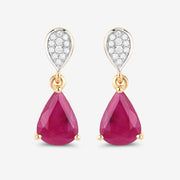 Bids.com 2.46 Carat Genuine Ruby and White Diamond 10K Yellow Gold Earrings Earrings White Smoke