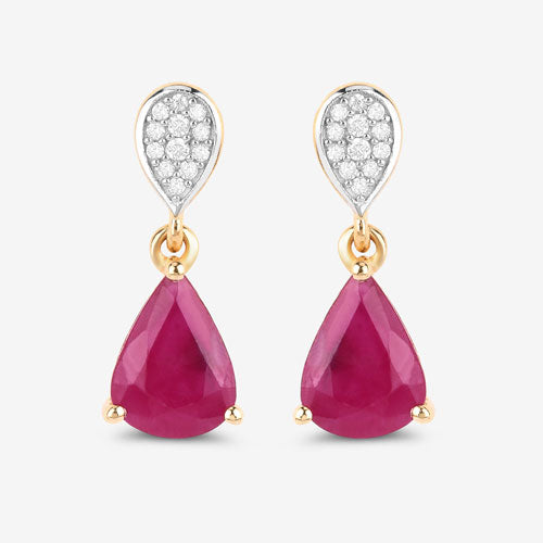 Bids.com 2.46 Carat Genuine Ruby and White Diamond 10K Yellow Gold Earrings Earrings White Smoke