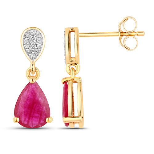 Bids.com 2.46 Carat Genuine Ruby and White Diamond 10K Yellow Gold Earrings Earrings White Smoke