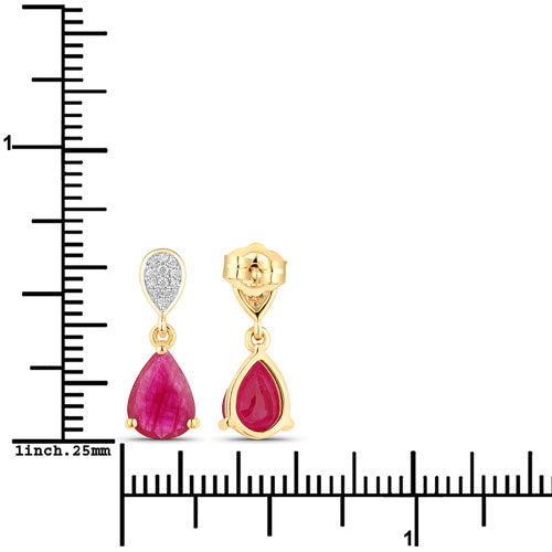 Bids.com 2.46 Carat Genuine Ruby and White Diamond 10K Yellow Gold Earrings Earrings White Smoke
