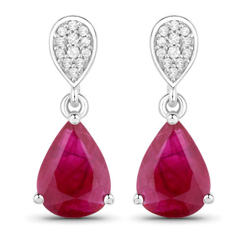 Bids.com 2.46 Carat Genuine Ruby and White Diamond 14K White Gold Earrings Earrings White Smoke Default Title