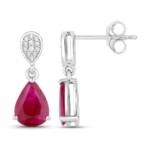 Bids.com 2.46 Carat Genuine Ruby and White Diamond 14K White Gold Earrings Earrings White Smoke