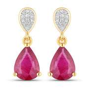 Bids.com 2.46 Carat Genuine Ruby and White Diamond 14K Yellow Gold Earrings Earrings White Smoke Default Title
