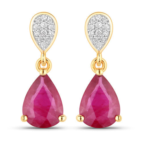Bids.com 2.46 Carat Genuine Ruby and White Diamond 14K Yellow Gold Earrings Earrings White Smoke Default Title