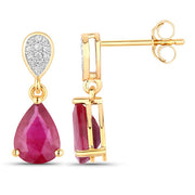 Bids.com 2.46 Carat Genuine Ruby and White Diamond 14K Yellow Gold Earrings Earrings White Smoke
