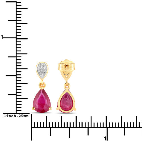 Bids.com 2.46 Carat Genuine Ruby and White Diamond 14K Yellow Gold Earrings Earrings White Smoke