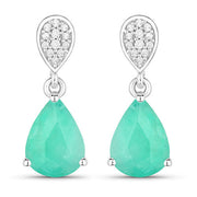 Bids.com 2.28 Carat Genuine Zambian Emerald and White Diamond 10K White Gold Earrings Earrings White Smoke Default Title