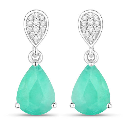 Bids.com 2.28 Carat Genuine Zambian Emerald and White Diamond 10K White Gold Earrings Earrings White Smoke Default Title