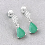 Bids.com 2.28 Carat Genuine Zambian Emerald and White Diamond 10K White Gold Earrings Earrings Gray