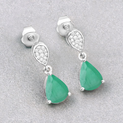 Bids.com 2.28 Carat Genuine Zambian Emerald and White Diamond 10K White Gold Earrings Earrings Gray