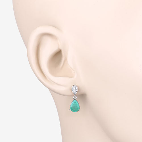 Bids.com 2.28 Carat Genuine Zambian Emerald and White Diamond 10K White Gold Earrings Earrings Antique White