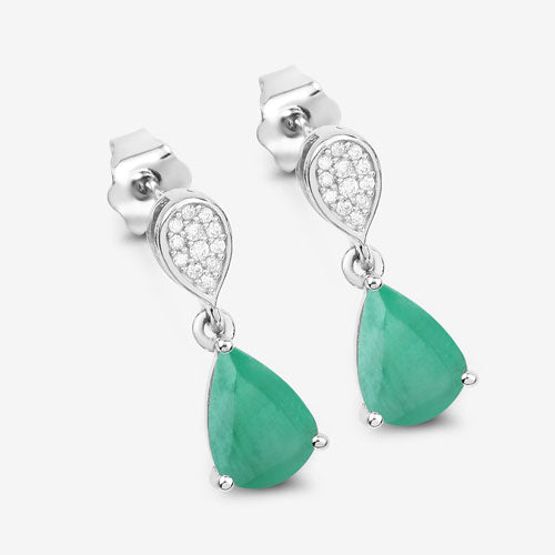 Bids.com 2.28 Carat Genuine Zambian Emerald and White Diamond 10K White Gold Earrings Earrings White Smoke