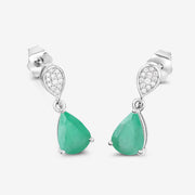 Bids.com 2.28 Carat Genuine Zambian Emerald and White Diamond 10K White Gold Earrings Earrings White Smoke