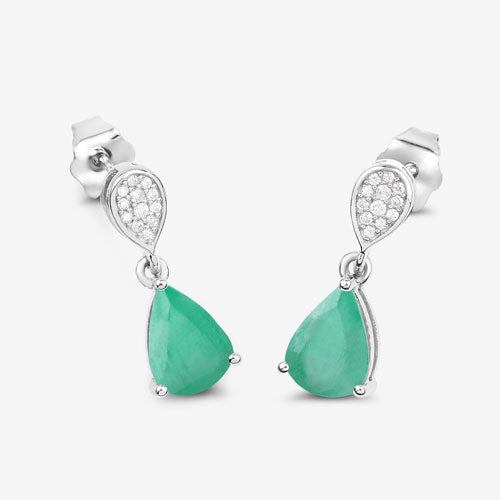 Bids.com 2.28 Carat Genuine Zambian Emerald and White Diamond 10K White Gold Earrings Earrings White Smoke
