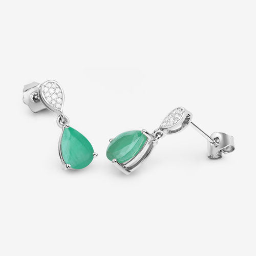 Bids.com 2.28 Carat Genuine Zambian Emerald and White Diamond 10K White Gold Earrings Earrings White Smoke