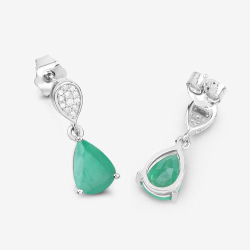 Bids.com 2.28 Carat Genuine Zambian Emerald and White Diamond 10K White Gold Earrings Earrings White Smoke