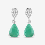 Bids.com 2.28 Carat Genuine Zambian Emerald and White Diamond 10K White Gold Earrings Earrings White Smoke