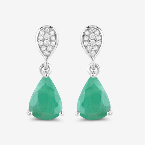Bids.com 2.28 Carat Genuine Zambian Emerald and White Diamond 10K White Gold Earrings Earrings White Smoke