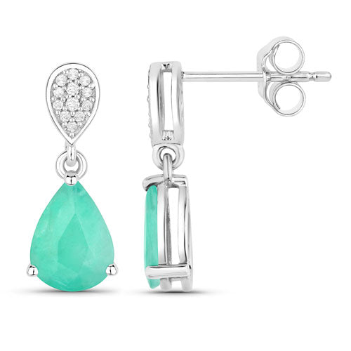 Bids.com 2.28 Carat Genuine Zambian Emerald and White Diamond 10K White Gold Earrings Earrings White Smoke