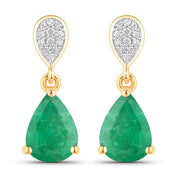 Bids.com 2.28 Carat Genuine Zambian Emerald and White Diamond 10K Yellow Gold Earrings Earrings White Smoke Default Title