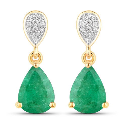 Bids.com 2.28 Carat Genuine Zambian Emerald and White Diamond 10K Yellow Gold Earrings Earrings White Smoke Default Title