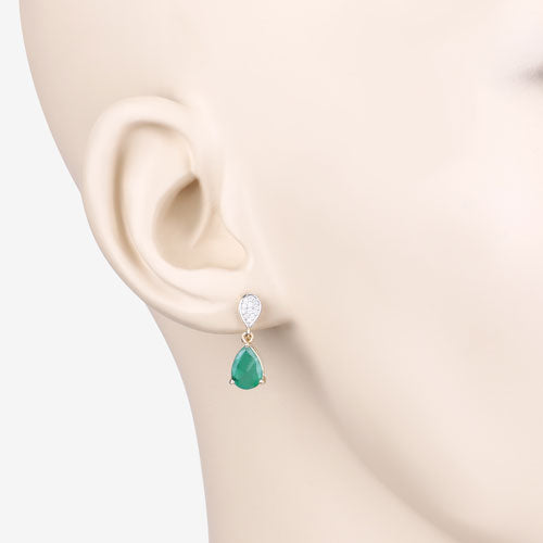 Bids.com 2.28 Carat Genuine Zambian Emerald and White Diamond 10K Yellow Gold Earrings Earrings Antique White