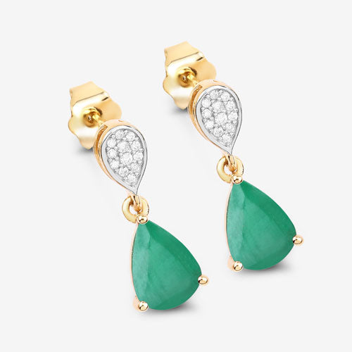 Bids.com 2.28 Carat Genuine Zambian Emerald and White Diamond 10K Yellow Gold Earrings Earrings White Smoke