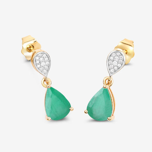 Bids.com 2.28 Carat Genuine Zambian Emerald and White Diamond 10K Yellow Gold Earrings Earrings White Smoke
