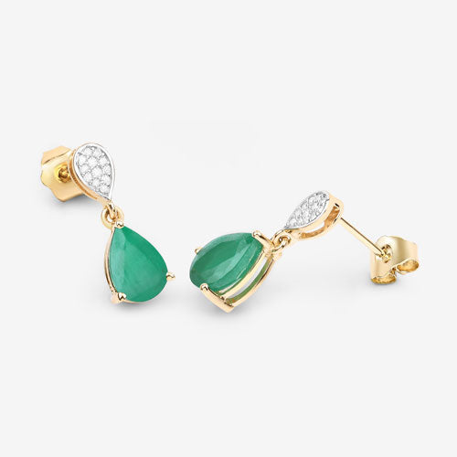 Bids.com 2.28 Carat Genuine Zambian Emerald and White Diamond 10K Yellow Gold Earrings Earrings White Smoke