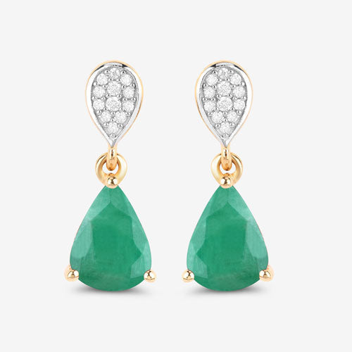 Bids.com 2.28 Carat Genuine Zambian Emerald and White Diamond 10K Yellow Gold Earrings Earrings White Smoke