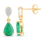 Bids.com 2.28 Carat Genuine Zambian Emerald and White Diamond 10K Yellow Gold Earrings Earrings White Smoke