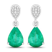 Bids.com 2.28 Carat Genuine Zambian Emerald and White Diamond 14K White Gold Earrings Earrings White Smoke Default Title
