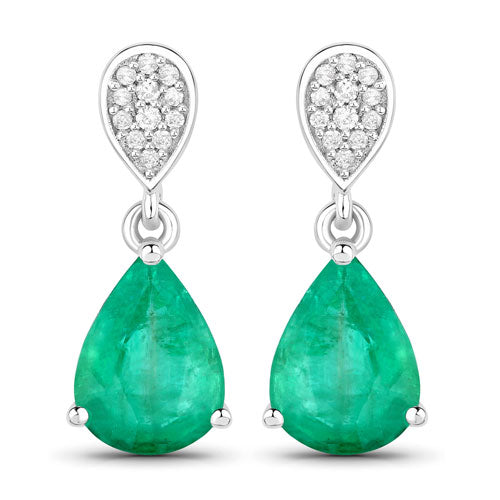 Bids.com 2.28 Carat Genuine Zambian Emerald and White Diamond 14K White Gold Earrings Earrings White Smoke Default Title
