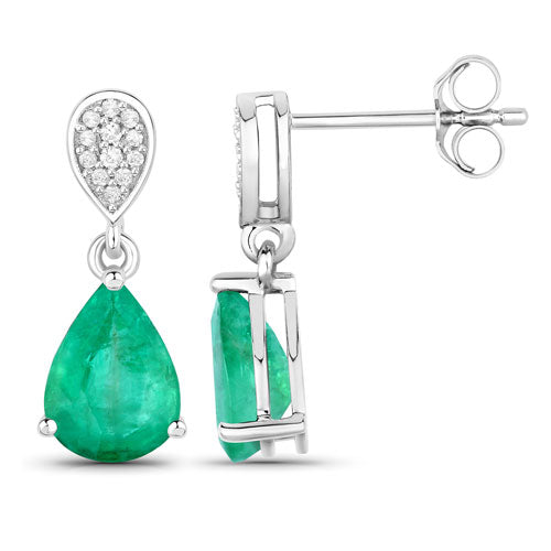 Bids.com 2.28 Carat Genuine Zambian Emerald and White Diamond 14K White Gold Earrings Earrings White Smoke