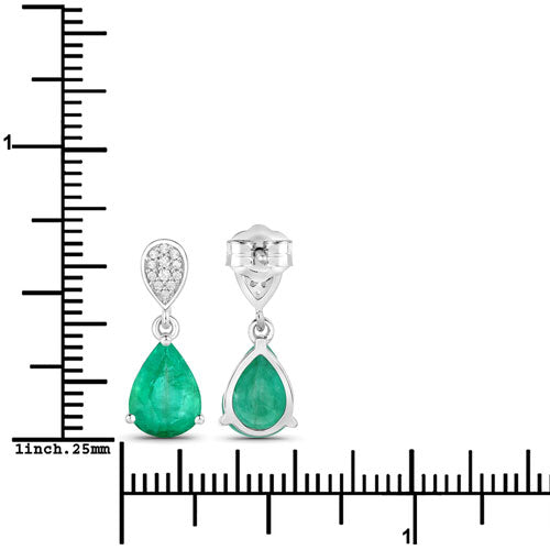 Bids.com 2.28 Carat Genuine Zambian Emerald and White Diamond 14K White Gold Earrings Earrings White Smoke
