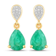 Bids.com 2.28 Carat Genuine Zambian Emerald and White Diamond 14K Yellow Gold Earrings Earrings White Smoke Default Title