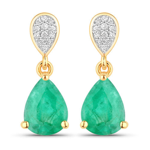 Bids.com 2.28 Carat Genuine Zambian Emerald and White Diamond 14K Yellow Gold Earrings Earrings White Smoke Default Title