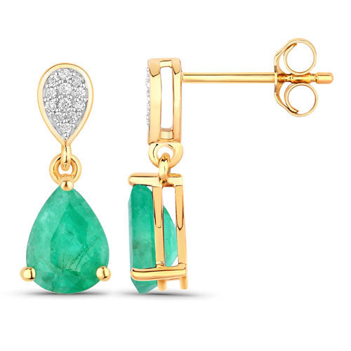 Bids.com 2.28 Carat Genuine Zambian Emerald and White Diamond 14K Yellow Gold Earrings Earrings White Smoke