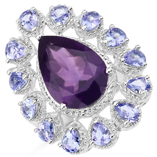 Bids.com 5.82 Carat Genuine Amethyst and Tanzanite .925 Sterling Silver Ring Rings White Smoke size 6.00,size 7.00,size 11.00,size 5.00,size 8.00,size 9.00
