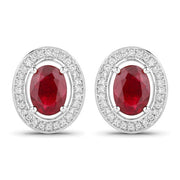 Bids.com 2.12 Carat Genuine Ruby and White Diamond 14K White Gold Earrings Earrings White Smoke Default Title