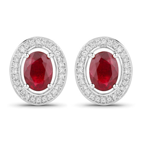 Bids.com 2.12 Carat Genuine Ruby and White Diamond 14K White Gold Earrings Earrings White Smoke Default Title