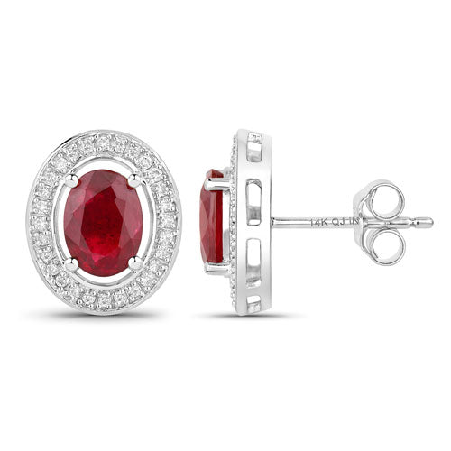 Bids.com 2.12 Carat Genuine Ruby and White Diamond 14K White Gold Earrings Earrings White Smoke