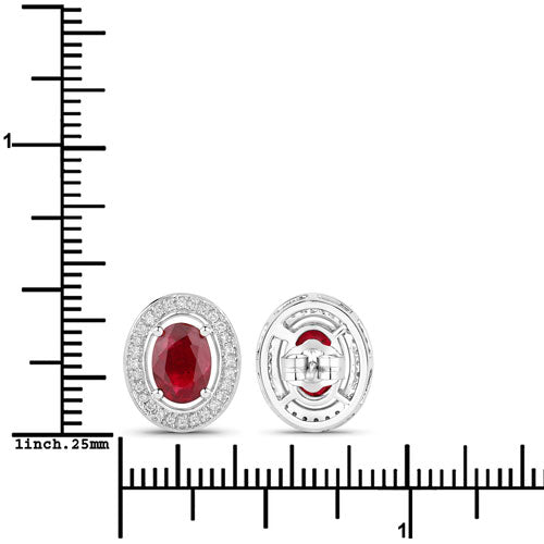 Bids.com 2.12 Carat Genuine Ruby and White Diamond 14K White Gold Earrings Earrings White Smoke