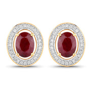 Bids.com 2.12 Carat Genuine Ruby and White Diamond 14K Yellow Gold Earrings Earrings White Smoke Default Title