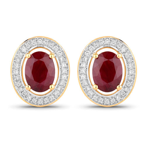 Bids.com 2.12 Carat Genuine Ruby and White Diamond 14K Yellow Gold Earrings Earrings White Smoke Default Title