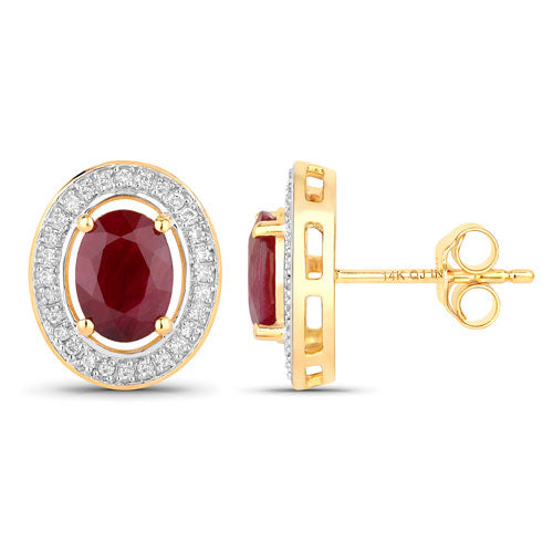 Bids.com 2.12 Carat Genuine Ruby and White Diamond 14K Yellow Gold Earrings Earrings White Smoke
